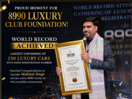 Mahipal Singh-Owned 8990 Luxury Car Club Creates History, Sets World Record with 250 Luxury Cars Bearing ‘8990’ Registration Number