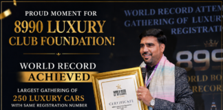 Mahipal Singh-Owned 8990 Luxury Car Club Creates History, Sets World Record with 250 Luxury Cars Bearing ‘8990’ Registration Number