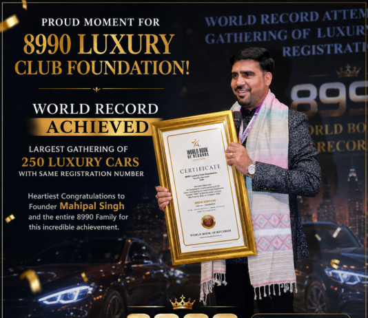 Mahipal Singh-Owned 8990 Luxury Car Club Creates History, Sets World Record with 250 Luxury Cars Bearing ‘8990’ Registration Number